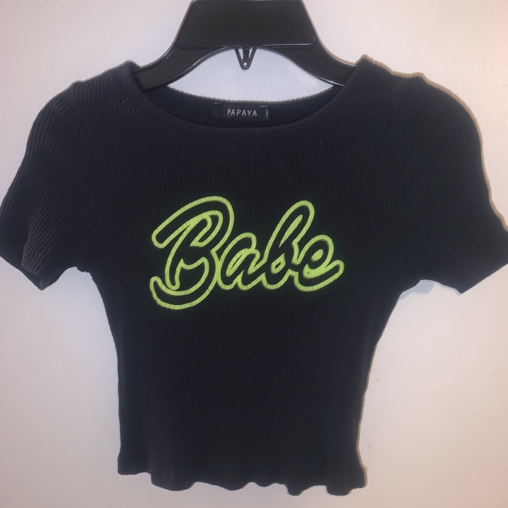 ✨ XS baby tee✨ neon letters ✨ ~papaya~✨